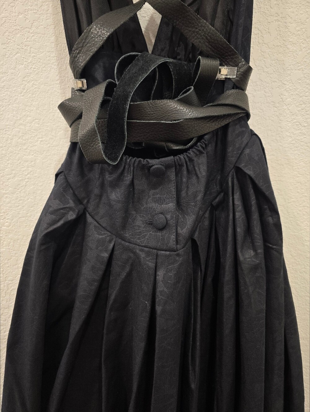 Black Gothic Floral Leather Straps Flowy Extra Wide Skirt - Picture 5 of 11